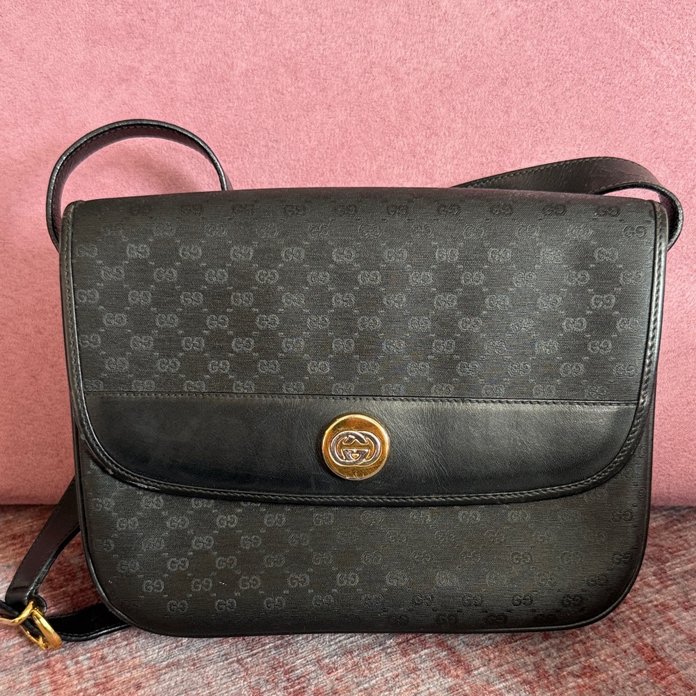 Gucci Black GG Canvas Crossbody with Gold-Tone GG Accent